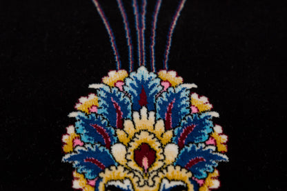 Dark Silk-Look Prayer Rug: Islamic Mihrab Design with Fringe