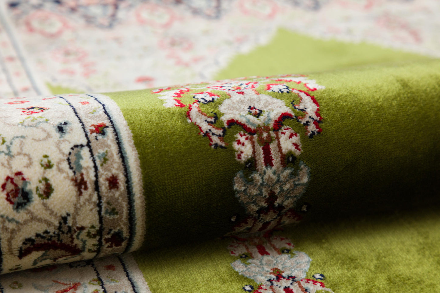 Green Turkish Prayer Rug, Soft Islamic Seccade, Floral Arch Design