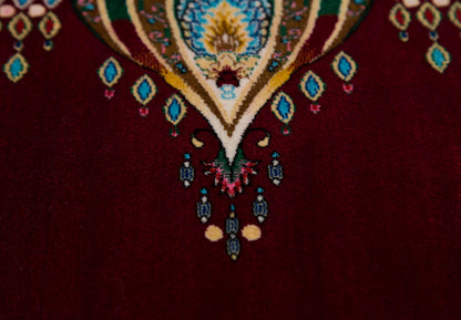Red Silk-Look Turkish Prayer Rug: Islamic Floral Lantern Design