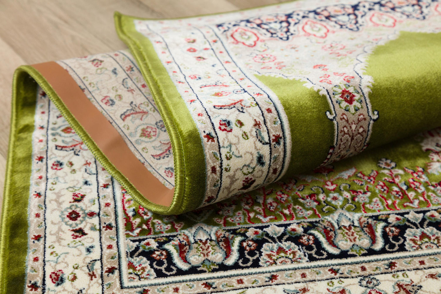 Green Turkish Prayer Rug, Soft Islamic Seccade, Floral Arch Design