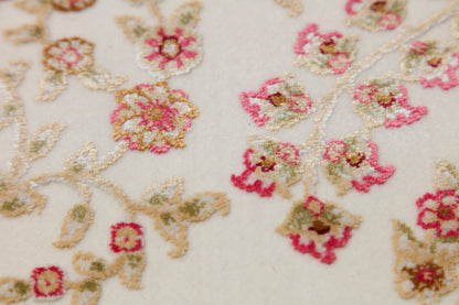 Floral Turkish Prayer Rug: Ivory Pink Seccade with Arch Design
