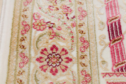 Floral Turkish Prayer Rug: Ivory Pink Seccade with Arch Design