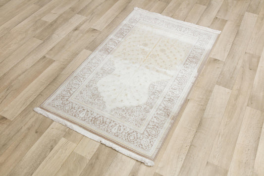 Light Sage Green Turkish Prayer Rug: Soft Islamic Seccade with Floral Design