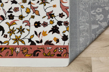 Floral Turkish Prayer Rug: Ivory & Pink Seccade, Arch Design