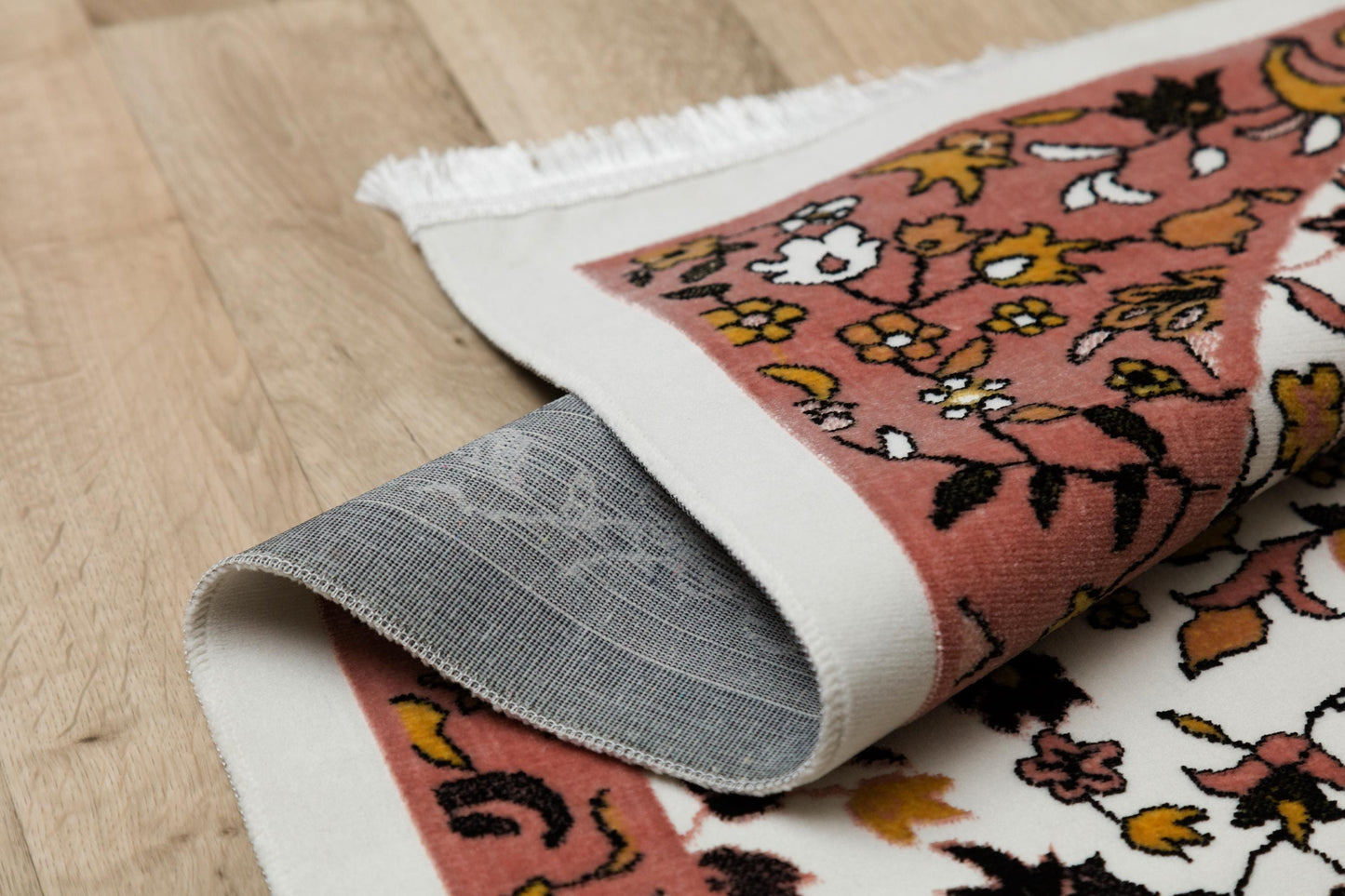 Floral Turkish Prayer Rug: Ivory & Pink Seccade, Arch Design
