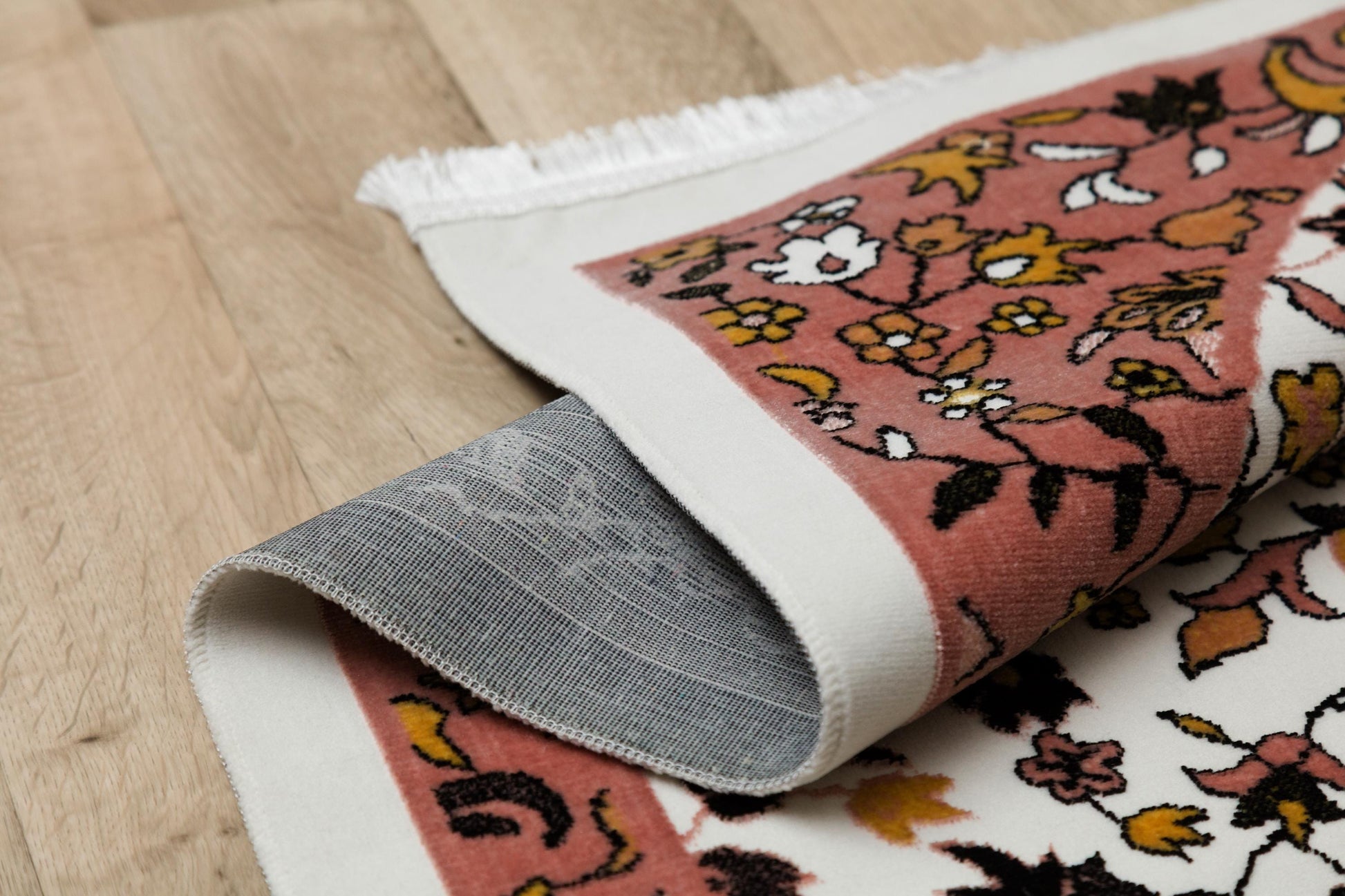 Floral Turkish Prayer Rug: Ivory & Pink Seccade, Arch Design