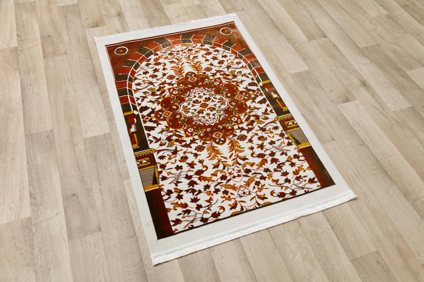 Floral Turkish Prayer Rug: Elegant Mihrab Design - Made in Türkiye