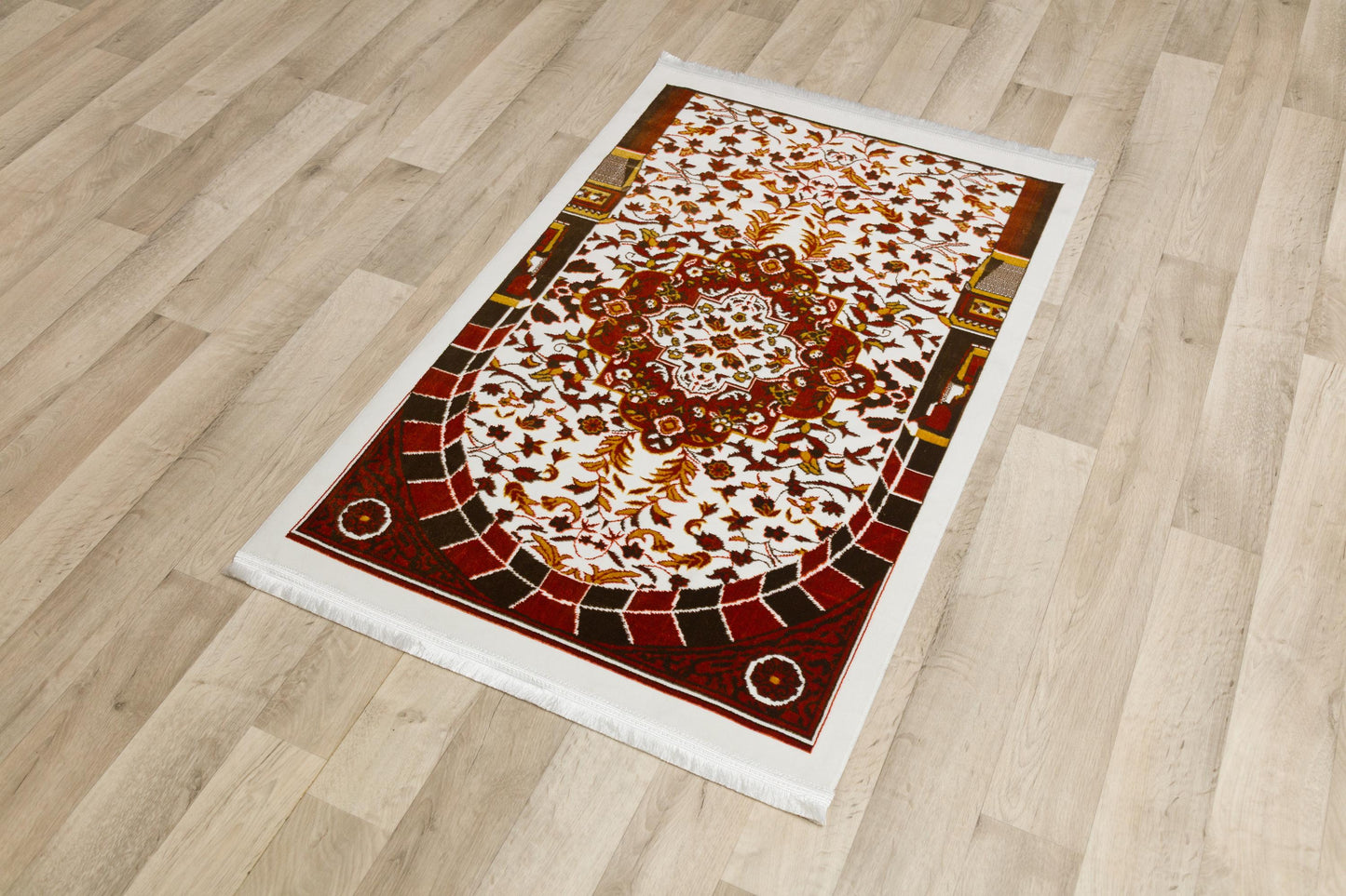 Floral Turkish Prayer Rug: Elegant Mihrab Design - Made in Türkiye