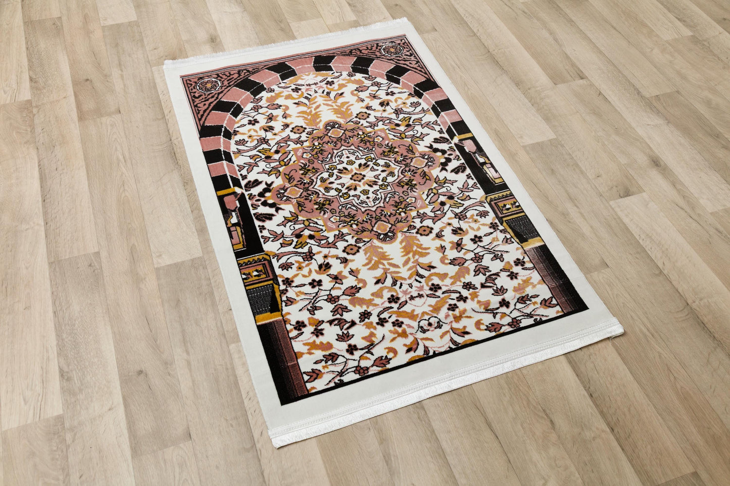 Floral Turkish Prayer Rug: Ivory & Pink Seccade - Made in Türkiye