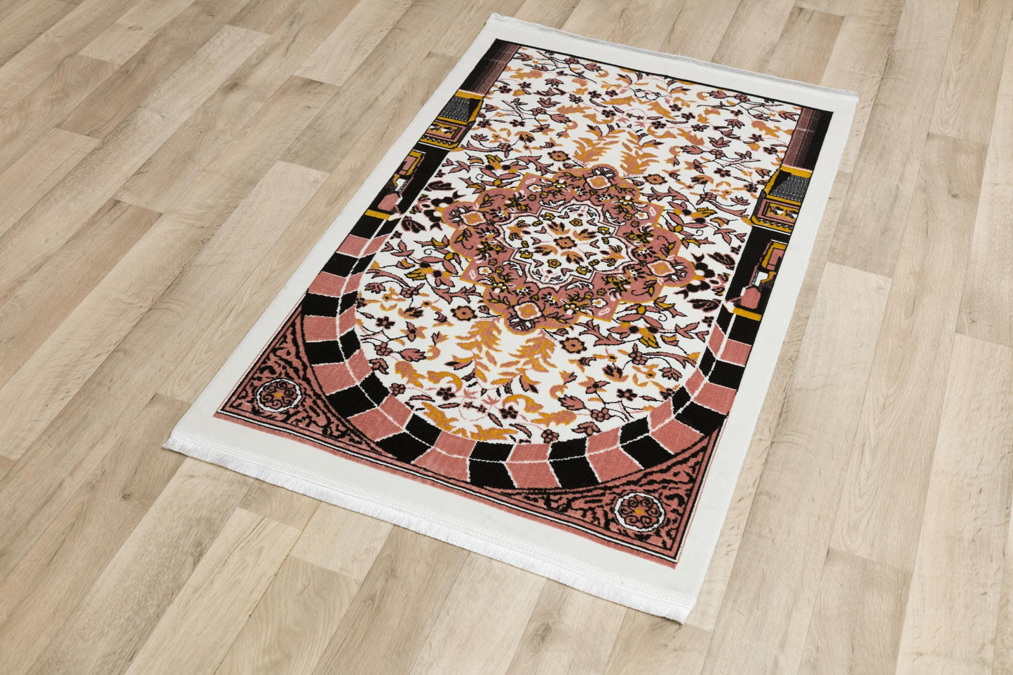 Floral Turkish Prayer Rug: Ivory & Pink Seccade - Made in Türkiye