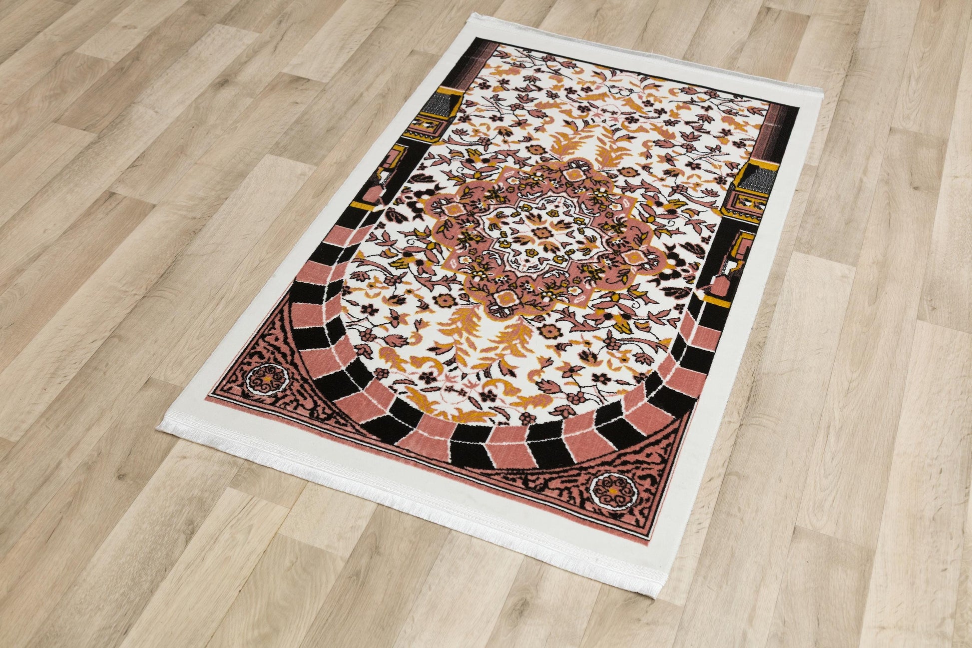 Floral Turkish Prayer Rug: Ivory & Pink Seccade - Made in Türkiye