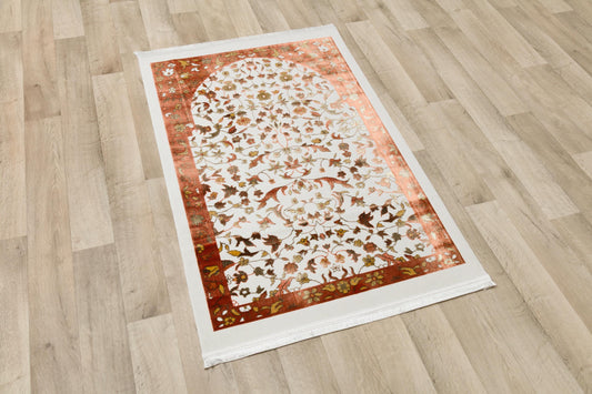 Floral Turkish Prayer Rug: Elegant Mihrab Design - Made in Türkiye