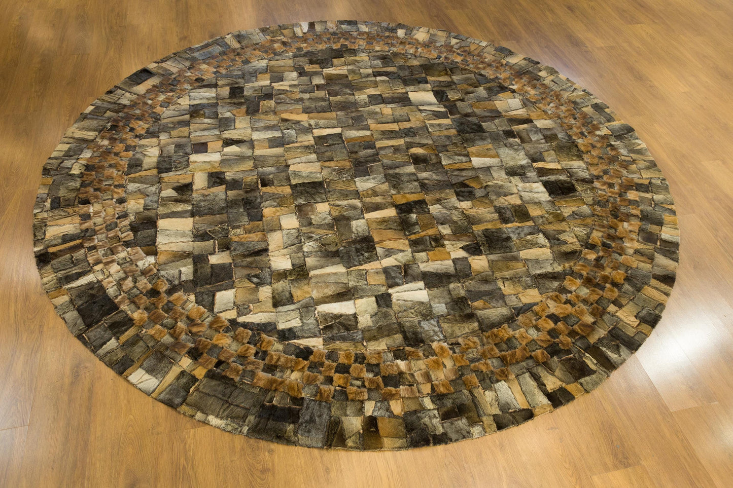 Custom Faux Leather Rug: Round Patchwork Design