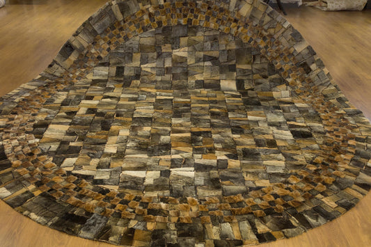 Custom Faux Leather Rug: Round Patchwork Design