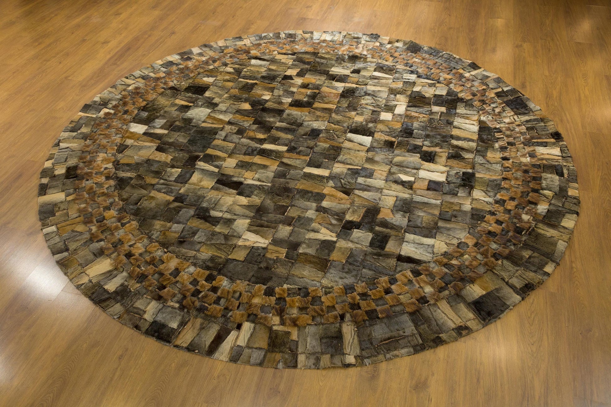 Custom Faux Leather Rug: Round Patchwork Design