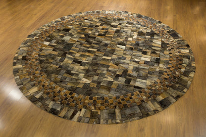 Custom Faux Leather Rug: Round Patchwork Design
