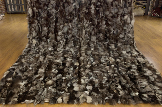Handmade Natural Hide Rug, Deep Brown Fur, 8'x10' Leather Floor Decor