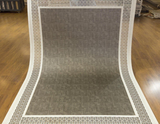 Laser Cut Faux Leather Rug: Modern Geometric Border, Turkish Floor Decor (5x7ft)