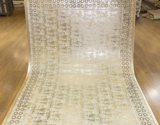 5x7ft Modern White Faux Leather Rug with Gold Laser Cut Border - Vegan Turkish Carpet