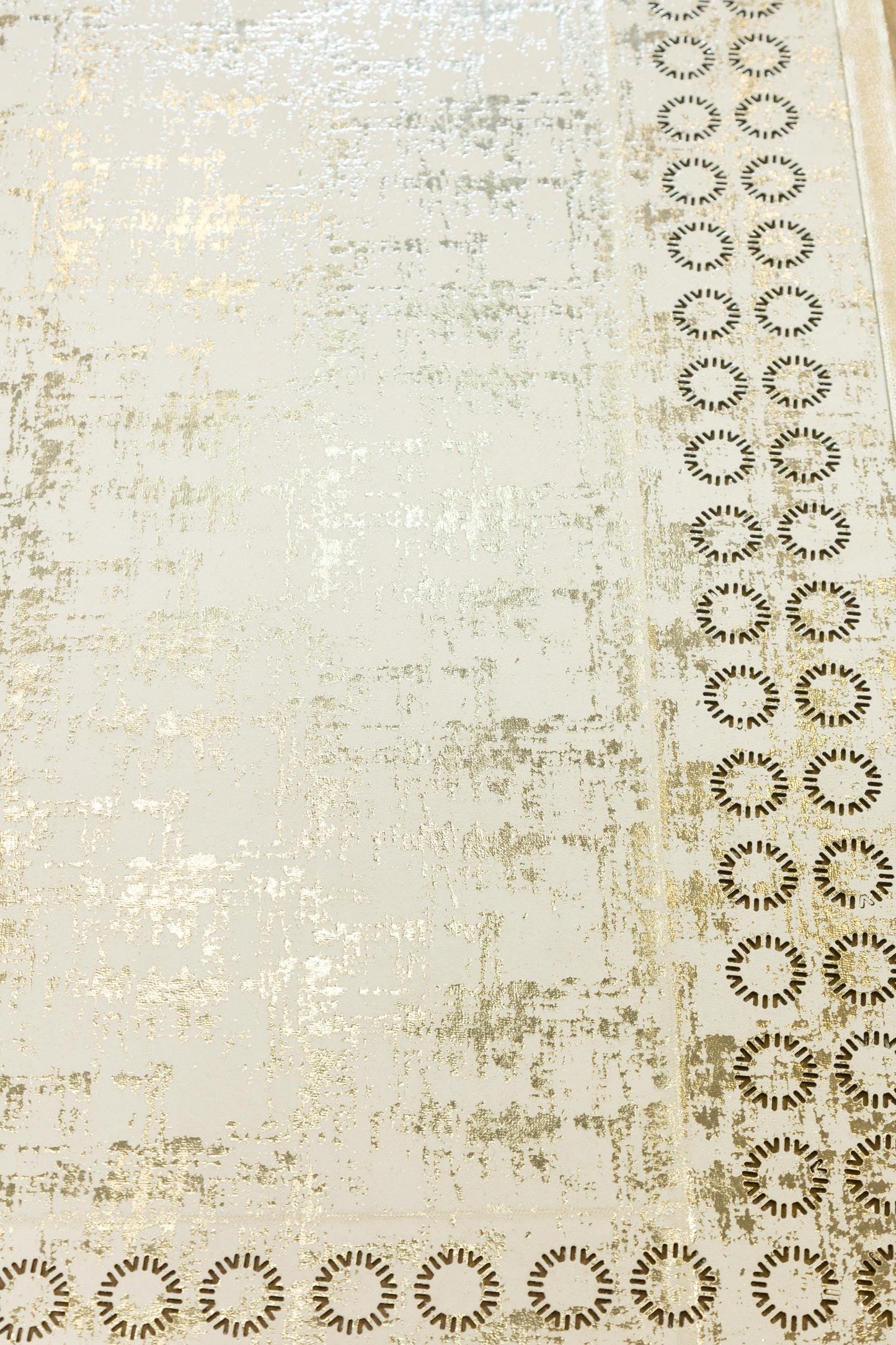 5x7ft Modern White Faux Leather Rug with Gold Laser Cut Border - Vegan Turkish Carpet