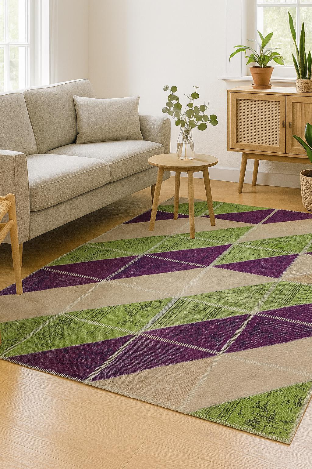 5.6x8, Handmade Wool Turkish Patchwork Rug – Vintage, Bohemian, One-of-a-Kind Area Rug