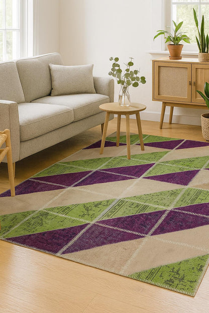 5.6x8, Handmade Wool Turkish Patchwork Rug – Vintage, Bohemian, One-of-a-Kind Area Rug