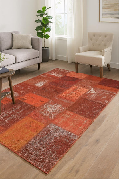 5.4x9.2, Handmade Wool Turkish Patchwork Rug – Vintage, Bohemian, One-of-a-Kind Area Rug