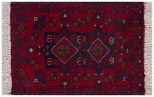 Handmade Afghan Wool Rug: Tribal Red Boho Accent Mat (42x59 cm)