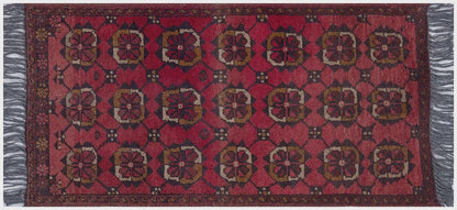 Small Afghan Rug: Handmade Tribal Red Wool Carpet, Boho Decor (50x96 cm)