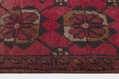 Small Afghan Rug: Handmade Tribal Red Wool Carpet, Boho Decor (50x96 cm)