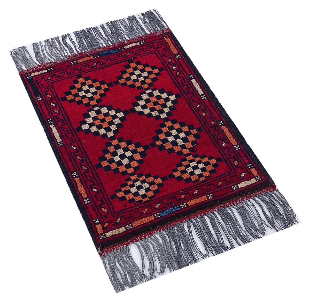 Small Afghan Wool Rug: 42x55 cm, Tribal Boho Decor