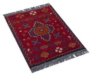 Small Handmade Afghan Wool Rug: Tribal Boho Decor (42x59 cm)