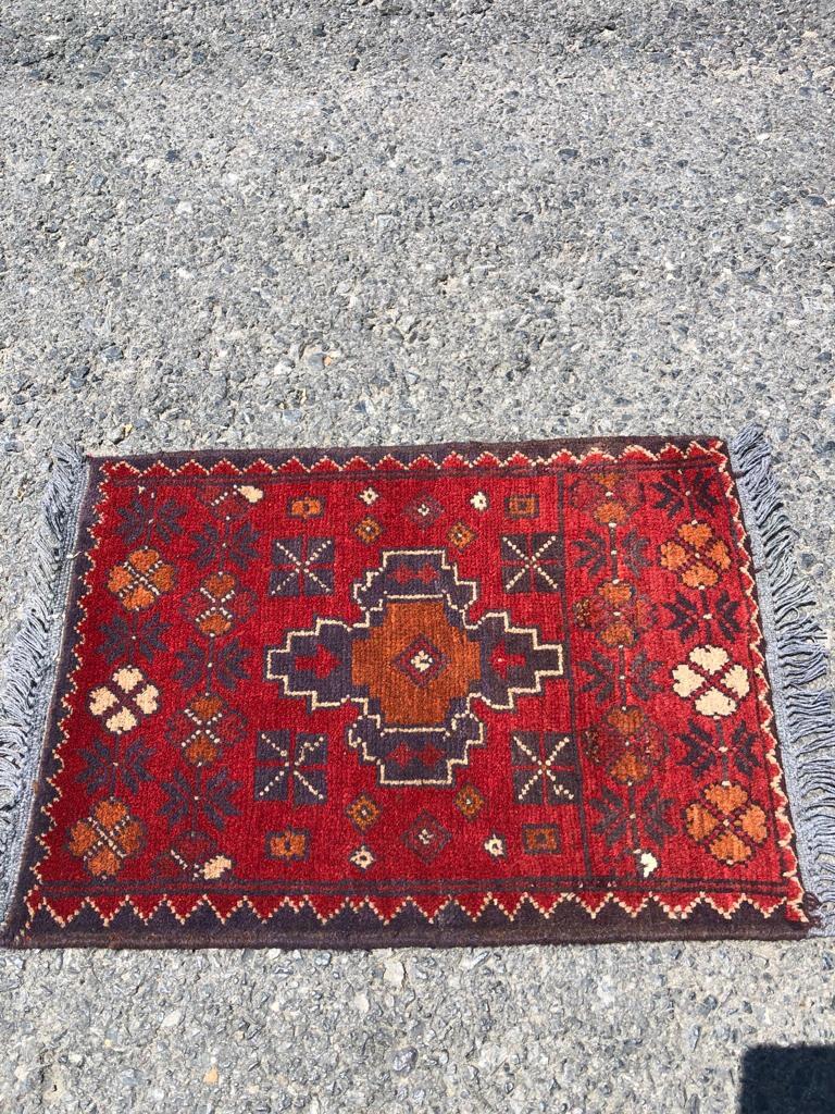 Small Handmade Afghan Wool Rug: Tribal Boho Decor (42x59 cm)