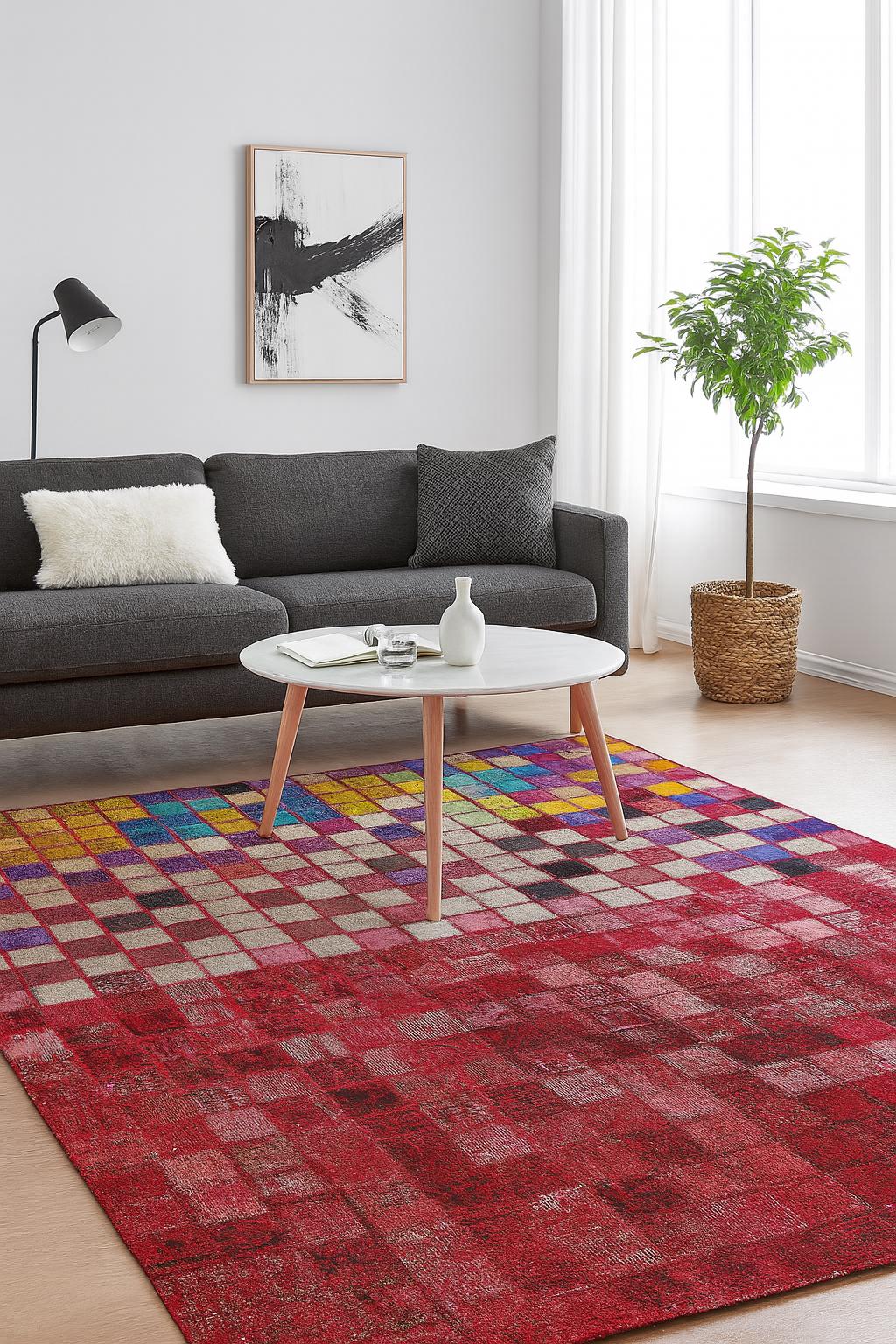 5.6x8, Handmade Wool Turkish Patchwork Rug – Vintage, Bohemian, One-of-a-Kind Area Rug