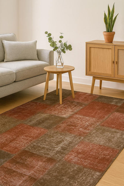 5.6x8, Handmade Wool Turkish Patchwork Rug – Vintage, Bohemian, One-of-a-Kind Area Rug