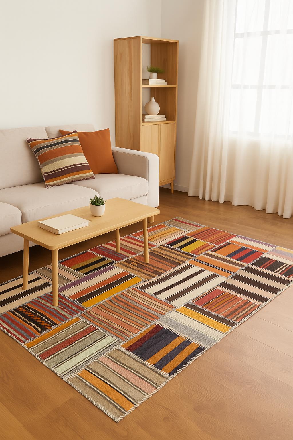 4x6, Handmade Wool Turkish Patchwork Rug – Vintage, Bohemian, One-of-a-Kind Area Rug