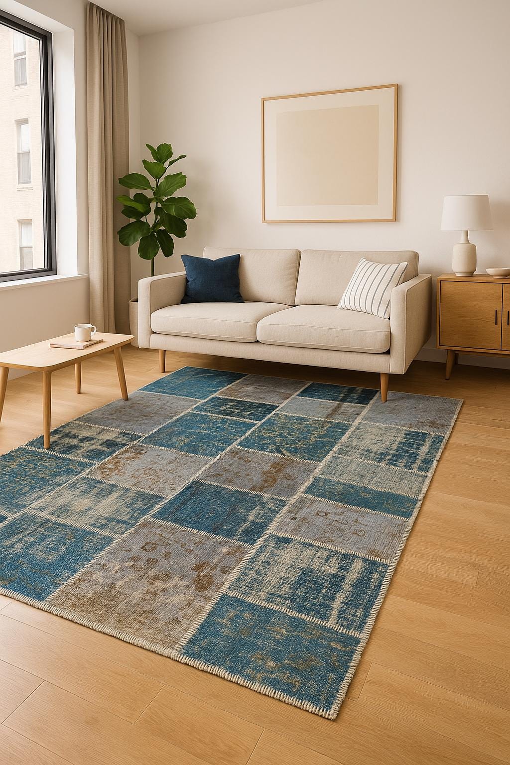 5.6x8, Handmade Wool Turkish Patchwork Rug – Vintage, Bohemian, One-of-a-Kind Area Rug