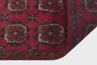 Small Afghan Rug: Handmade Tribal Red Wool Carpet, Boho Decor (50x96 cm)
