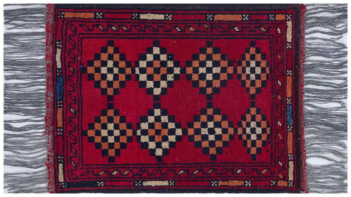 Small Afghan Wool Rug: 42x55 cm, Tribal Boho Decor