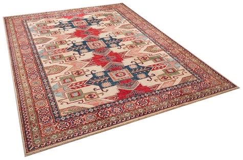 Large Handmade Afghan Kazak Rug – 207x274 cm - 7' x 9' -  Tribal Wool Carpet
