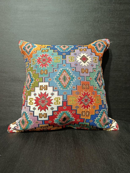 Colorful Kilim Pattern Throw Pillow – Bohemian Tribal Geometric Cushion Cover
