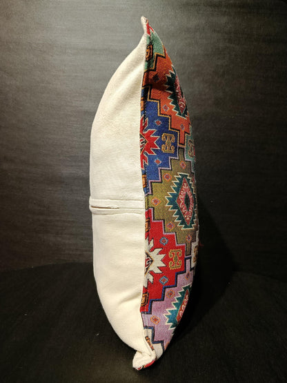 Colorful Kilim Pattern Throw Pillow – Bohemian Tribal Geometric Cushion Cover