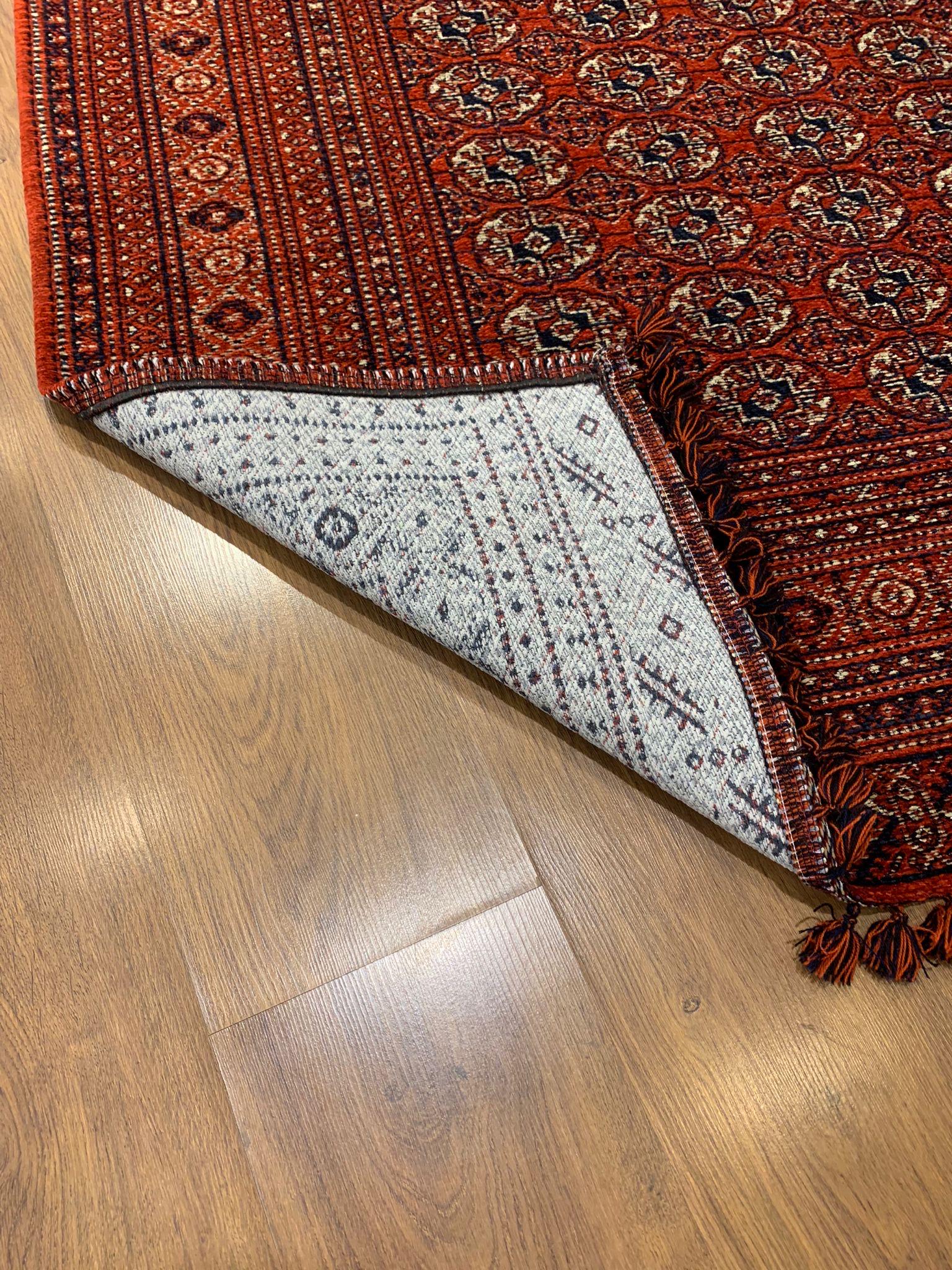 Red Afghan Rug: Washable Chenille Farmhouse Decor (3.9 x 5.9 ft)