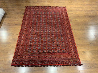 Red Afghan Rug: Washable Chenille Farmhouse Decor (3.9 x 5.9 ft)