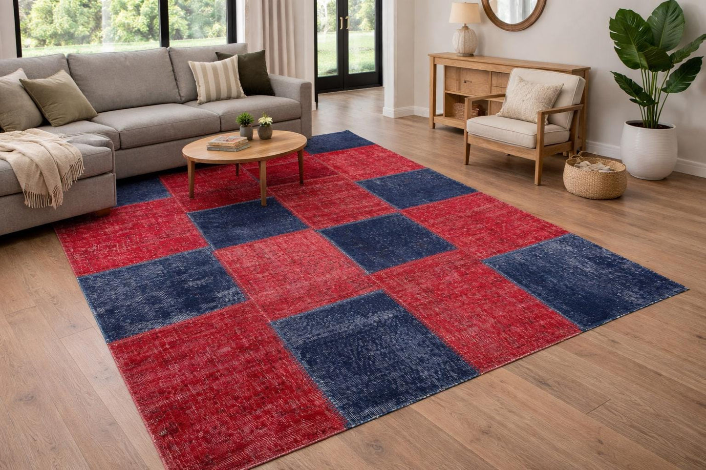 Handmade Turkish Patchwork Rug: 6x9.2 ft Wool Bohemian Area Rug