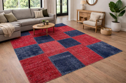 Handmade Turkish Patchwork Rug: 6x9.2 ft Wool Bohemian Area Rug