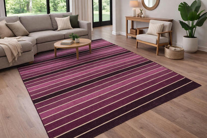 Hand Woven Turkish Kilim Rug: Purple Stripe, Bohemian Style