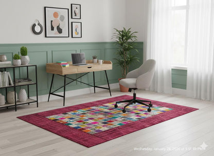 Handmade Patchwork Turkish Rug: Bohemian Wool Area Rug (5'x8' ft)