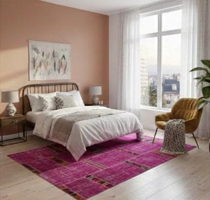 Handmade Pink Patchwork Rug: Bohemian Wool Anatolian Carpet (5.2x7.5 ft)