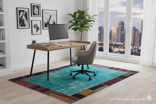 Handmade Wool Patchwork Turkish Rug: 5.2x7.5 ft, Bohemian Area Rug